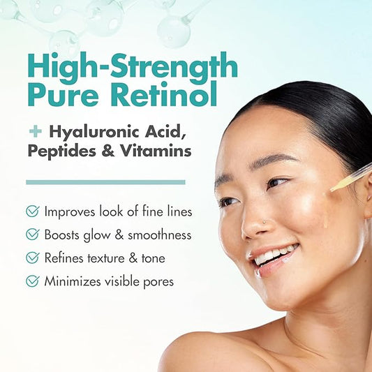 Ebanel Retinol Serum for Face with Vitamin C, Peptides & Hyaluronic Acid, Anti Aging Face Serum for Fine Lines, Uneven Skin Tone, Dark Spots & Texture, Pore Minimizer with Resveratrol & Niacinamide