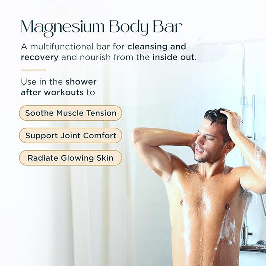 Magnesium Exfoliating Body Bar Enriched With Goat’s Milk and Olive Oil to Soothe and Hydrate Skin, Gentle Exfoliator, 90g