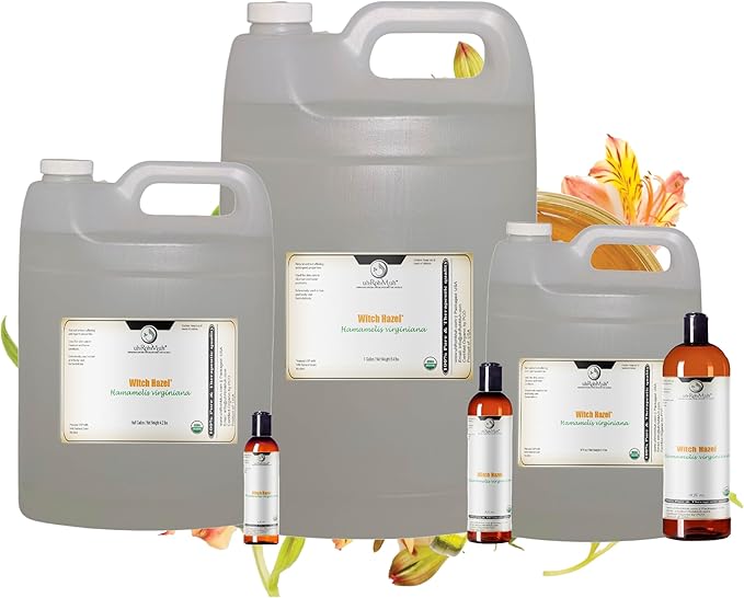 Organic Witch Hazel – 100% Pure Natural USP Astringent with 14% Alcohol | Hamamelis Virginiana Extract for Face, Skin, Hair & Wellness | 128 Fl Oz | 1 Gallon | Net Wt: 3.8kg /8.4 lbs