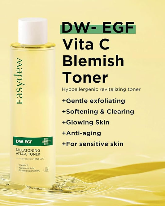 EASYDEW DW-EGF Peptide M Vita-C Toner – Revitalizing Exfoliating Hydrating Toner for Sensitive Skin with Glutathione, Vitamin C, Niacinamide and PHA - Skin Softening & Clearing Booster, 5.07 fl.oz.