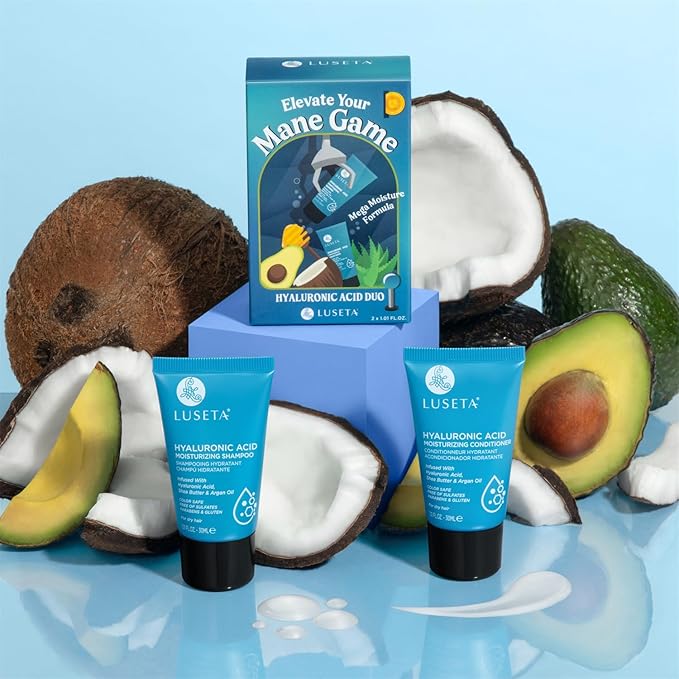 Luseta Hyaluronic Acid Moisturizing Shampoo & Conditioner Set for Dry and Damaged Hair, Sulfate Free Shampoo and Conditioner for Women Infused with Argan Oil and Shea Butter Paraben-Free 2 x 1.01oz