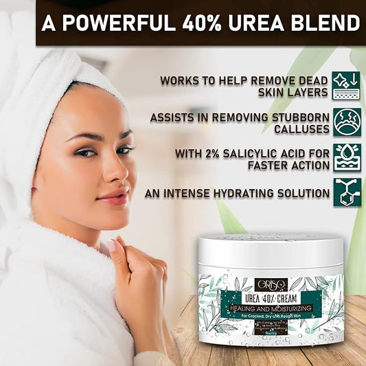 Urea Cream 40 Percent - Intensive Hydration for Dry and Cracked Heels, Feet, Hands, Elbows and Knees - Callus Remover for Women with Salicylic Acid - Helps Athletes Foot - Foot Odor - 4 oz