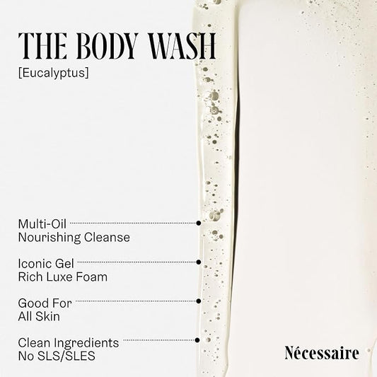 Nécessaire The Body Duo (Eucalyptus) Skincare Gift Set For Women + Men - The Body Wash 16.9oz + The Body Lotion 15.2oz. Multi-Oil Shower Gel Cleanser + Multi-Peptide Body Moisturizer. Non-Comedogenic.
