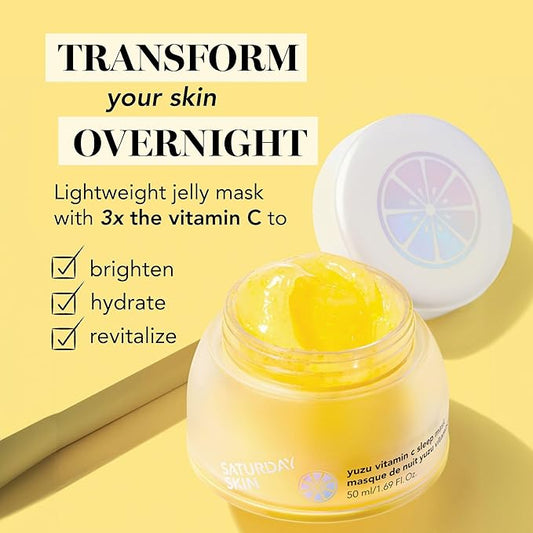 Saturday Skin Yuzu Vitamin C Sleep Mask Regenerist Retinol Ultra Rich Face Moisturizer Cream Smooth Skin and Reduce Wrinkles Ideal for All Skin Types