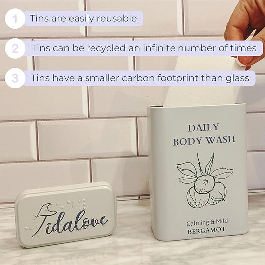 Body Wash Sheets in Tin, Zero Waste, Vegan, Paraben-Free, SLS-Free, Cruelty-Free, TSA-Friendly, Travel Soap Sheets, 1 Month Supply (30 Sheets, 60 Washes) (Body Wash Sheets in Tin)