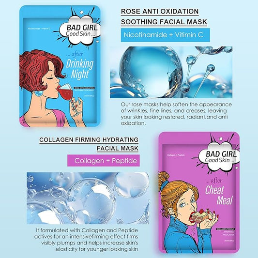 Face Masks Skincare Set for Girl,Moisturizing Collagen Facial Masks for Women Home Spa,Hyaluronic Acid Face Mask for All Skin Types,Day Night Facial Mask Hydrating,Deep Cleaning,Oil Contral(12Pack)