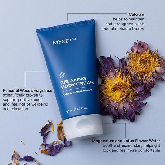 Nu Skin MYND360™ Relaxing Body Cream | 4.2 fl oz | Lotion for Sleep & Calm | Magnesium, Calcium, & Water Infused Skin Care with Lotus Flowers | Soothing Skincare Moisturizer & Lotion with Magnesium