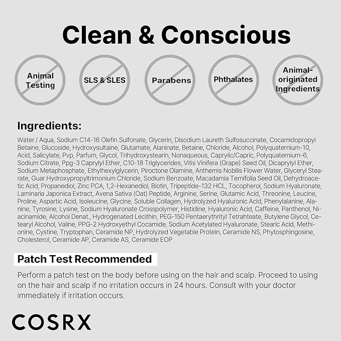 COSRX PEPTIDE 132 Hair Bonding Shampoo - Daily Scalp Treatment for Dandruff, Dry, Itchy or Flaky Scalp - Repairs & Strengthens Damaged Hair with Caffeine & Zinc PCA, For All Hair Types – 6.76 fl oz