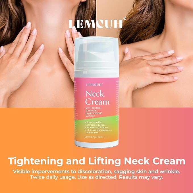 Neck Cream for Tightening and Firming: Anti Aging Anti Wrinkles Reduces Neck Lines Fine Lines - Retinol Niacinamide Squalane Hyaluronic Acid Ceramides Cruelty Free Paraben Free 2.8 OZ/80g