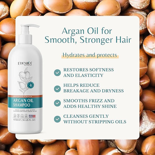 Moroccan Argan Oil Shampoo with Biotin | Repairs Treated, Dry & Damaged Hair, Deeply Hydrating & Nourishing, Paraben & Sulfate Free, Men & Women (16 fl oz Each)