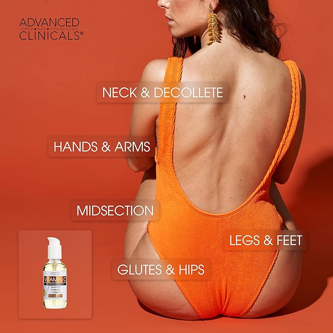 Advanced Clinicals Brightening Vitamin C Cream Moisturizer + Vitamin C Body Oil 2pc Skincare Set | Nourishing, Brightening, & Hydrating Body Oil & Body Lotion To Improve Appearance Of Dark Spots, 2pc
