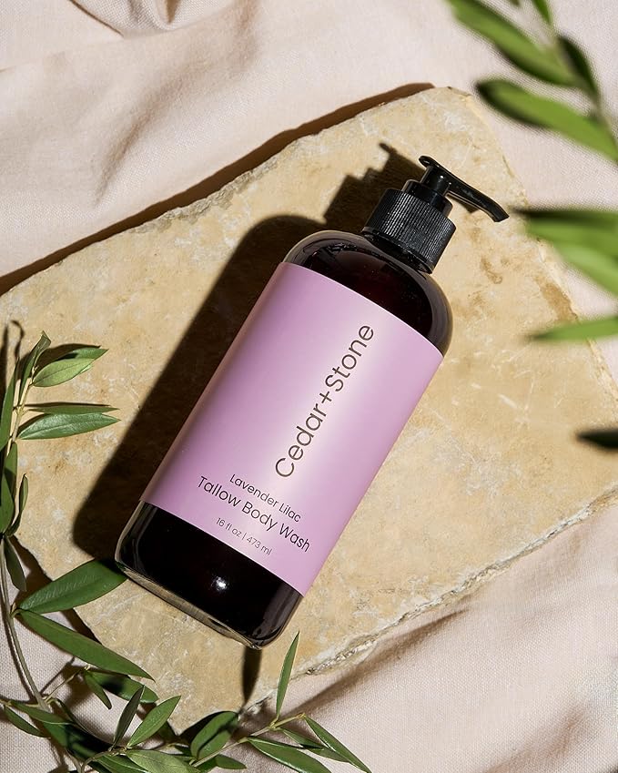 Cedar + Stone Tallow Body Wash – Liquid Tallow Soap & Shower Gel Formulated with USDA Organic Oils – Lavender & Lilac – Sulfate-Free Cleanser for Sensitive Skin – Made in USA, 16oz