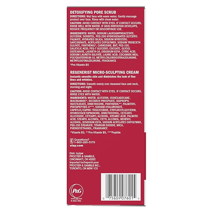 Olay Face Wash Regenerist Advanced Anti-Aging Pore Scrub Cleanser (5.0 Oz) and Micro-Sculpting Face Moisturizer Cream (1.7 Oz) Skin Care Duo Pack, Total 6.7 Ounces