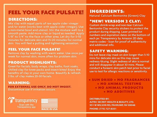 Aztec Secret – Indian Healing Clay 2 lb – Deep Pore Cleansing Facial & Body Mask – The Original 100% Natural Calcium Bentonite Clay – New Version 2