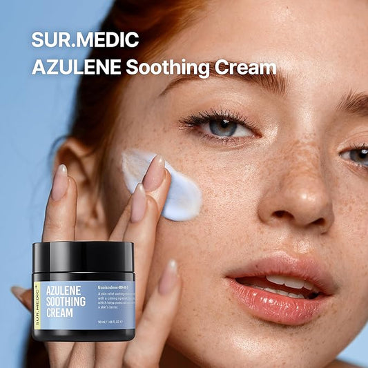 SURMEDIC AZULENE Moisturizing Soothing Cream, Calming Cream for Sensitive Skin, Daily Facial Moisturizer for Barrier Repair, Blemish Relief Care, Korean Skincare 50ml, 1.69 oz