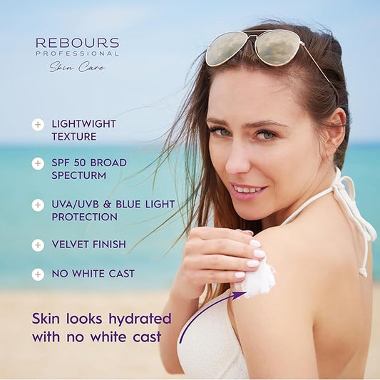 Rebours Facial Sunscreen SPF 50 – Broad Spectrum UVA/UVB High Protection, Fast Absorbing, Lightweight, Non-Greasy, Water-Resistant Face Cream for Daily Use, Suitable for All Skin Types, 3.2 oz