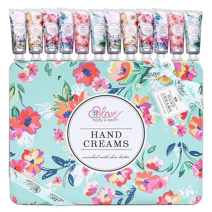 BODY & EARTH Hand Cream Gift Set for Mothers Day Gifts for Mom, Pack of 12 Enriched with Shea Butter to Nourish Dry Hands, Hand Lotion Gift Packs, Travel Size Hand Lotion Set, Birthday Gifts for Women