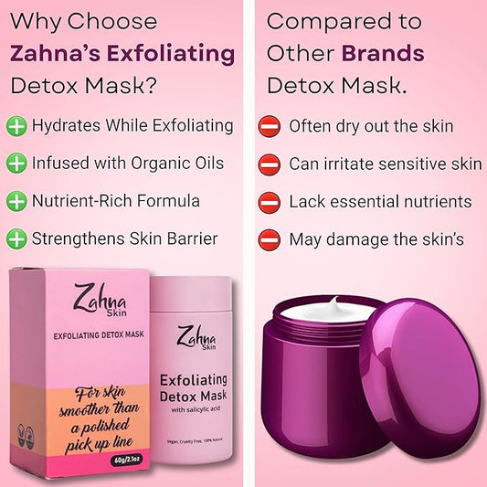 3 in 1 Exfoliating Detox Clay Mask for Face with Salicylic Acid – 100% Organic & Vegan, Detox Face Mask, Pore Cleansing Clay Face Mask for Blackheads and Pores, All Skin Types