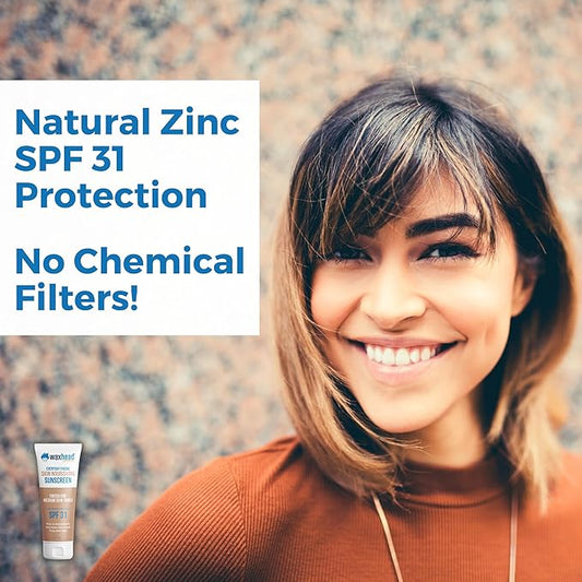 Waxhead Tinted Mineral Sunscreen for Face – Sheer Glow BB Cream Moisturizer with SPF 31, Non-Nano Zinc Oxide, Unscented, Non‑Comedogenic Mineral Facial Sunscreen, Wear under Makeup (Medium Tint 4oz)