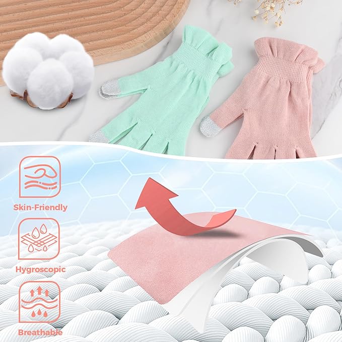 Donfri 6 Pairs Cotton Moisturizing Gloves Overnight Touchscreen Fingers for SPA Dry Hands Hand Care Day and Night Moisturizing (Small-Pink)