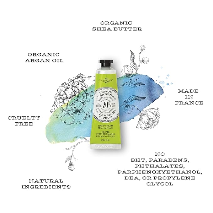 La Chatelaine 20% Shea Butter Hand Cream Travel Size, Organic Argan Oil, Moisturizing, Nourishing, Repairing, Extra-Rich Hand Lotion, Made in France, Paraben Free, 1 oz / 30ml (Lemon Verbena)
