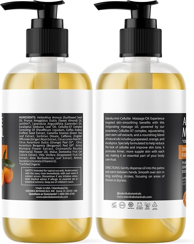 Firming Body Massage Oil for Massage Therapy, Natural Oil with Retinol & Stem Cells for Body, Thighs & Butt, Anti Cellulite, Tightens, Relaxes & Hydrates Skin, 2-Pack