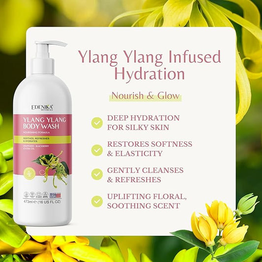Ylang Ylang Body Wash, Cleanses, Nourishes & Hydrates, Gentle Shower Gel for Dry and Sensitive Skin, Women & Men, Organic & Natural, 16 fl oz, 2-Pack