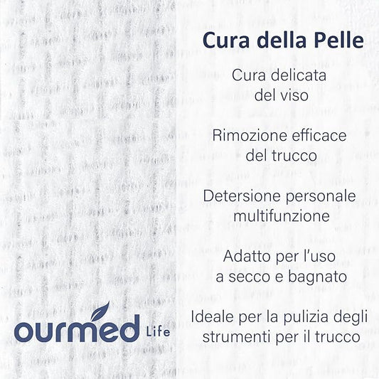 Ourmed Life Face Towels, Disposable Biodegradable Clean Face Wipes for Sensitive Skin, Lint- free Facial Towels for Women Cleansing, Skincare and Makeup Remover, Dry Wipes,100 Count EF Texture