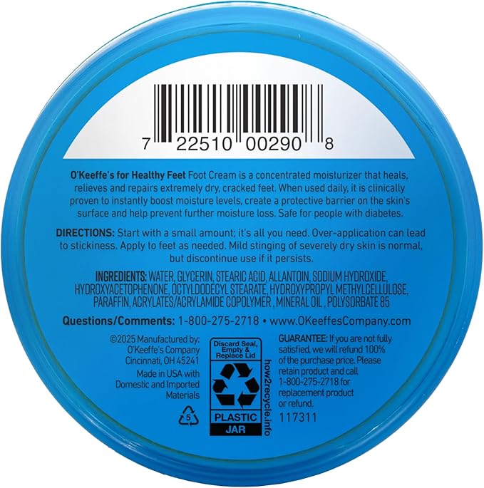 O'Keeffe's for Healthy Feet Foot Cream - 6.4 oz Jar (1 Pack) - Guaranteed Relief for Extremely Cracked, Dry Feet, Repairing Skincare, Instantly Boosts and Retains Moisture Levels