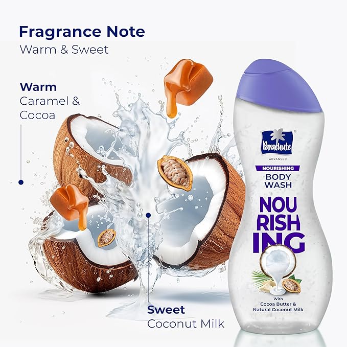 Parachute Advansed Nourishing Body Wash with Natural Coconut Milk & Cocoa Butter| Nourishes & Hydrates Skin| For Soft, Supple, Moisturized Skin | 100% Soap Free| 8.4 Fl oz PACK OF 3