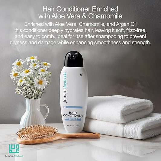 Juman Dead Sea Leave-in Conditioner | Enriched with Aloe Vera & Chamomile Extract | Hydrating Hair Conditioner | Repairs Damaged & Color-treated Hair | For Normal & Dry Hair Types | 13.5 Ounce