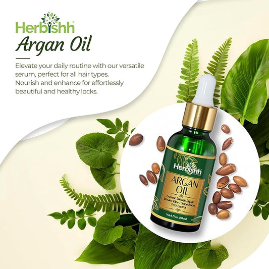 Herbishh Amazing Argan Oil, Pure Moroccan Argan Oil for Skin & Hair, Repair Damaged Hair, Deep Nourish Anti-UV-30ML-(2pack)