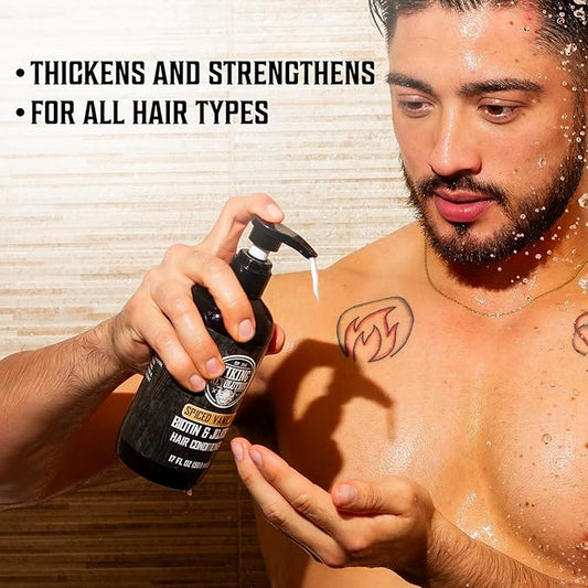 Viking Revolution Sweet Tobacco Mens Shampoo and Conditioner Set with Biotin and Jojoba Oil - Natural Hair Shampoo and Hair Conditioner for Men with Vitamin B5 - Mens Shampoo for Thinning Hair (17Oz)