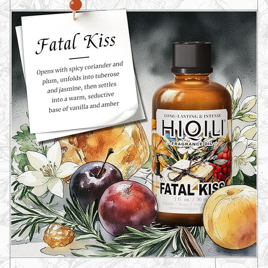 HIQILI Fatal Kiss Fragrance Oil, Tuberose & Plum Scents, for DIY Soap, Candle & Scented Sachets Making, Add to Shampoo & Laundry Detergent - 1Fl Oz