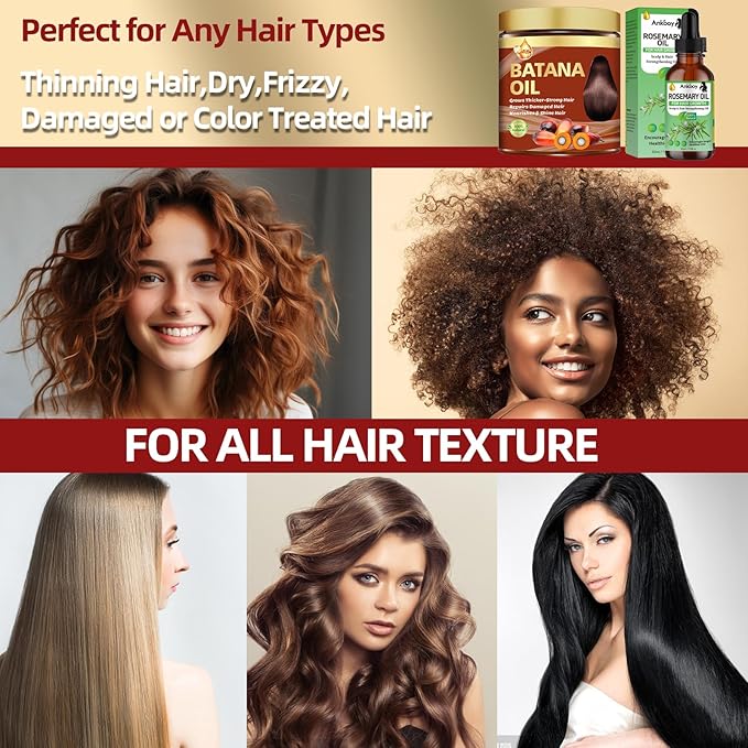 Batana Oil for Hair Growth & Rosemary Oil for Hair Growth,Raw Batana Hair Mask Rosemary Hair Growth Serum,Hair Loss Treatment,Hair Care for Dry Damaged Hair,Promotes Hair Thickness for Men Women