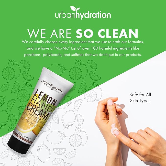 Urban Hydration Lemon Hand Cream, 4oz – Moisturizing Hand Cream with Coconut Oil and Lemon Extract, for Dry and Rough Skin, Sulfate, Paraben, Dye, and Silicone-Free