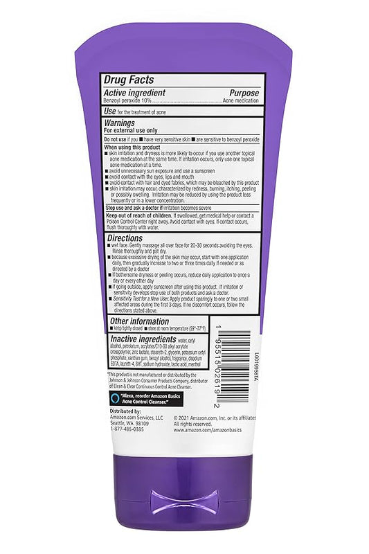 Amazon Basics Acne Cleanser Face Wash - Daily Control, Maximum Strength 10% Benzoyl Peroxide, 5 Ounce