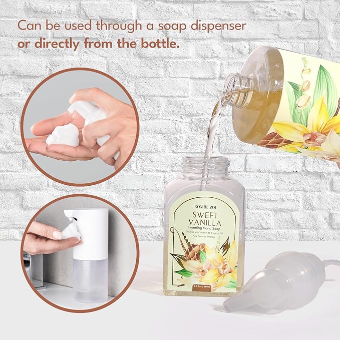 Foaming Hand Soap Refill Gift Set – Sweet Vanille Scent – 3 Pack (1000ML Each) with Dispenser, Gentle & Moisturizing Plant-Based Formula – Bulk Refill Bottles for Bathroom & Kitchen Use