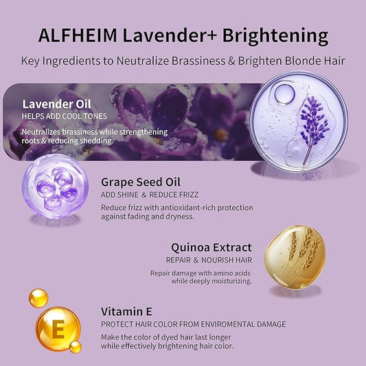 Alfheim Lavender+ Purple Hair Care Gift Set | Purple Shampoo & Conditioner for Blonde, Silver & Highlighted Hair | Neutralizes Brass, Hydrates & Shines | Sulfate-Free, Color-Safe | Holiday Gift Set