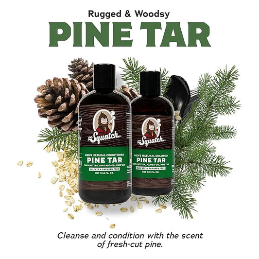 Dr. Squatch Natural Hair Bundle for Men - Healthy, Full Looking Hair - Pine Tar Shampoo (8 fl oz), Pine Tar Conditioner (11.5 fl oz)