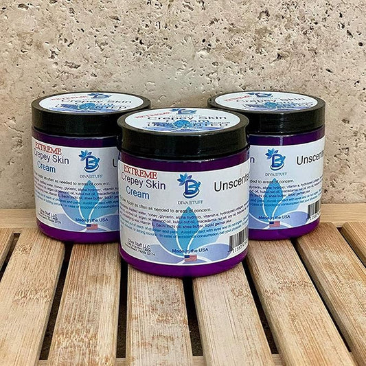 Diva Stuff Extreme Crepey Skin Body & Face Cream with Hyaluronic Acid, Alpha Hydroxy and more for Dry & Damaged Skin, 8oz - Unscented (Made in the USA), (3 Pack)