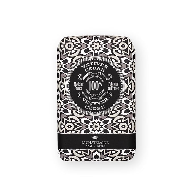 La Chatelaine Soap Supply Tin Gift Set |Unisex, Men, Women| Plant-based shea butter bar soaps | Made in France | Natural and Organic | Large soap bars | Set of 6, 8.8 oz./250g bars - Red Mosaic