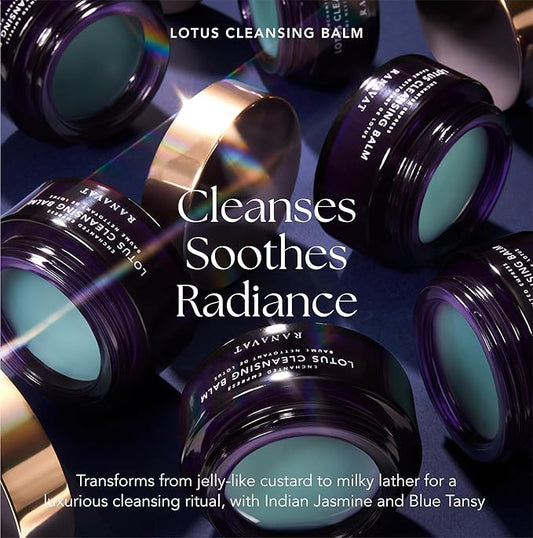 RANAVAT Lotus Facial Cleansing Balm - Gel to Milk Makeup Remover Balm for Balanced & Restored Skin - Resurfacing Facial Cleanser with Blue Tansy Oil + Jasmine - Suitable for All Skin Types (3.4 oz)
