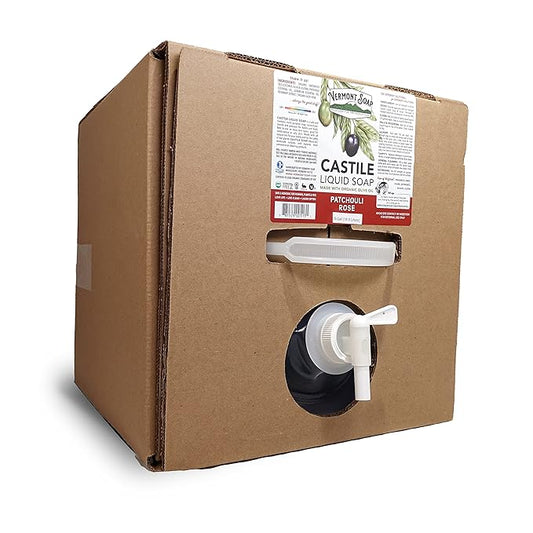 Vermont Castile Soap Patchouli Rose, Gentle Liquid for Sensitive Skin & Natural Body Wash, Organic Hair Shampoo for Oily Hair, Aloe Castile Soap for Men & Women - 5 Gallon