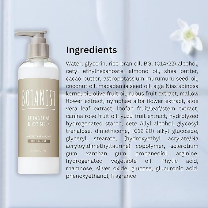 Botanist Natural Body Lotion for Women, Full Body Moisturizer by Argan Oil & Cocoa Butter, Shea Butter Body Lotion & Sensitive Skin Moisturizer from Japan, DEEP MOIST, Raspberry & Muguet, 8.1 Fl Oz