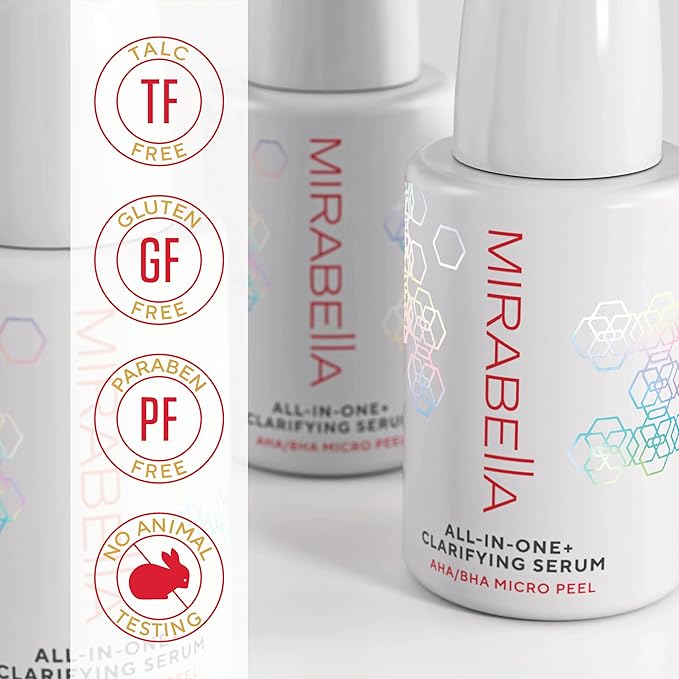 Mirabella All In One Clarifying Serum Micro Peel for Anti Aging - Hydrating 7% Glycolic Acid & 8.8% Lactic Acid Serum Face Peel with AHA BHA Exfoliant, 1 Oz
