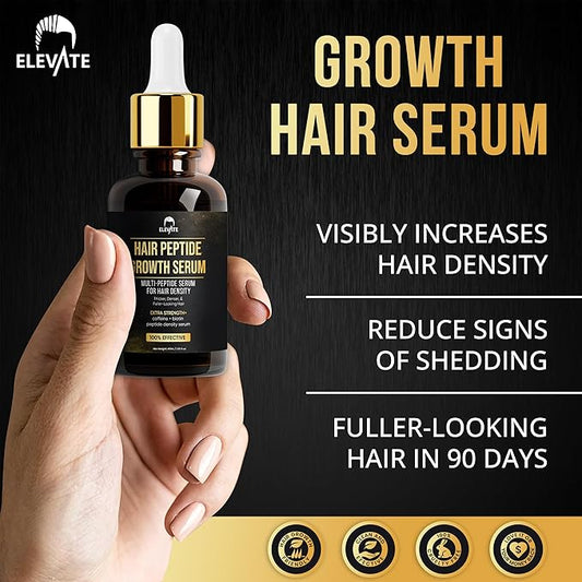 Elevate Multi-Peptide Hair Growth Serum Caffeine + Biotin Peptide Density for Fuller Thicker Visibly Longer Natural Hair Regrowth – Vegan Safe & Gentle Scalp Serum Formula Treatment for Thinning Loss