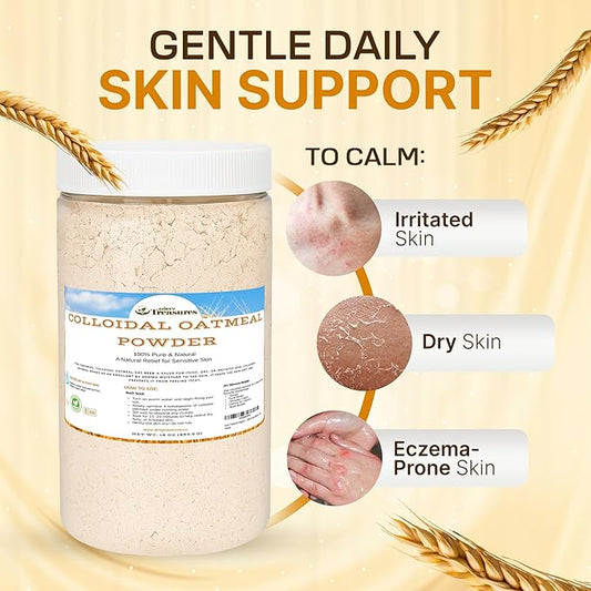 Dirty Treasures Colloidal Oatmeal Bath | Eczema & Itchy Skin Relief | Baby-Safe, 100% Natural, Fragrance-Free | 1 lb (16oz)