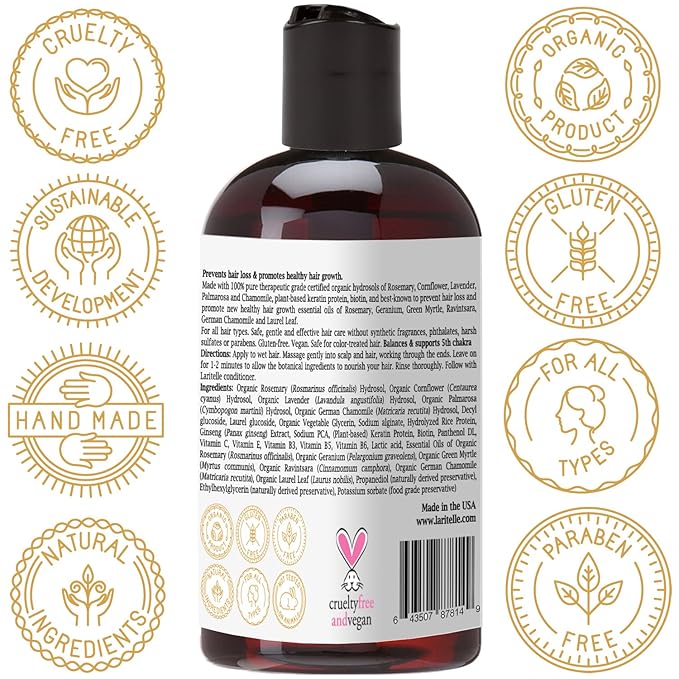 Organic Travel Size Shampoo 2 oz | Chamomile, Geranium + Biotin+Keratin + Follicle Stimulating Rosemary, Ravintsara & Myrtle | Hair Loss Prevention, Clarifying, Softening, Strengthening | GF