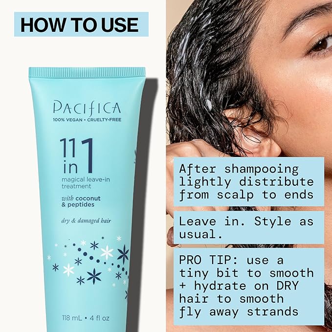 Pacifica Leave In Conditioner - 11 in 1 Magical Hair Treatment - Strengthen & Repair Damaged Hair - Deep Conditioning for Dry Hair Adds Shine & Anti-Frizz for Straight, Wavy & Curly Hair Care, Vegan